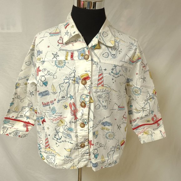 Vtg GRAFF Womens 1X White Nautical Seaside Embellished Button Down Jacket - Picture 14 of 14